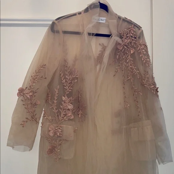 Oscar de la Renta tulle nude Floral embroidered jacket - Picture 6 of 8